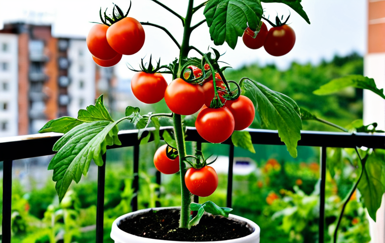 도시농업에서 자주 키우는 작물 - **

A cozy balcony urban garden filled with various potted herbs and vegetables, including tomatoes,...