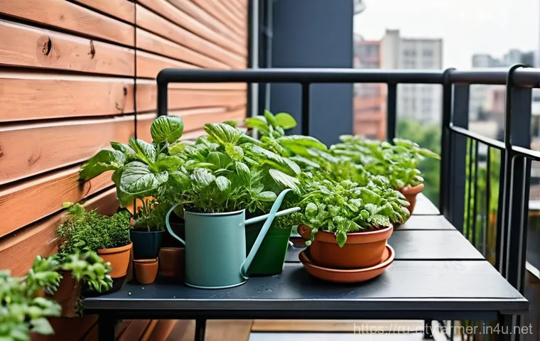 도시농업 도시환경과의 조화 - **Prompt: A serene and cozy urban balcony transformed into a thriving personal edible garden.**
    ...