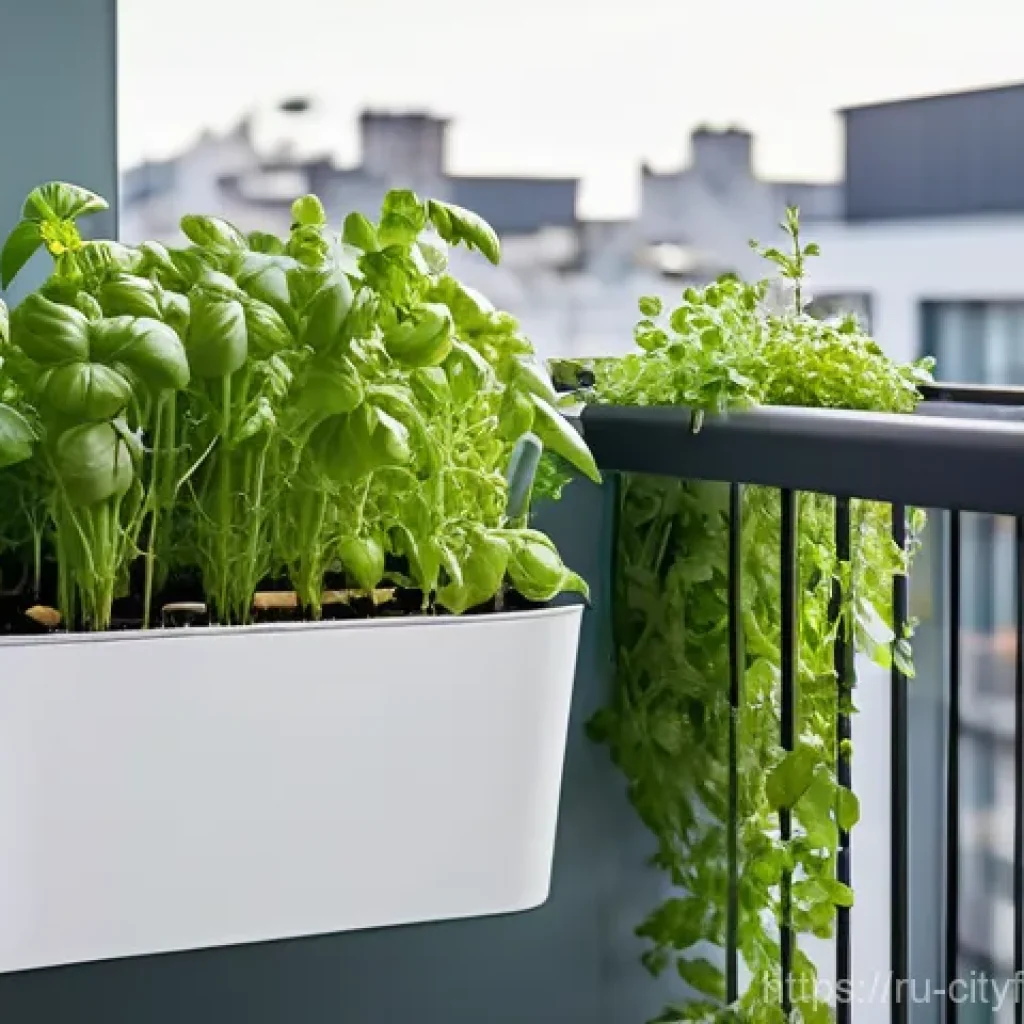 도시농업 커뮤니티와의 협력 - **Prompt:** A cozy and vibrant urban balcony garden, bathed in warm, natural sunlight. A young adult...