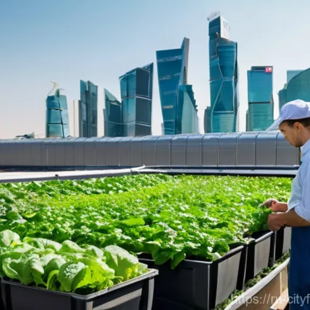 도시농업 상업화 가능성 - **Prompt 1: Rooftop Urban Farm in Moscow**
    "A vibrant, lush rooftop urban farm thriving atop a m...