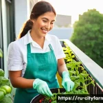 Home 9 도시농업에서 사용하는 비료 종류 - **Prompt:** A vibrant and lush urban balcony garden, bursting with healthy, thriving plants under br...